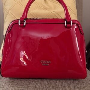 Guess Glossy Red Satchel Bag